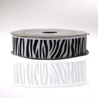  Zebra Stripe Print Grosgrain Ribbon White/Black   7/8 