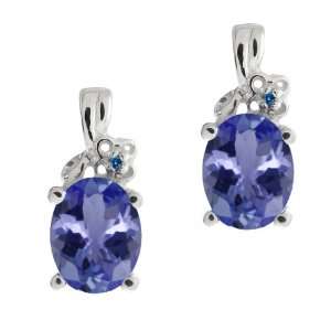   Oval Blue Tanzanite and Blue Diamond 10k White Gold Earrings Jewelry