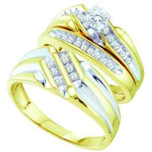   Gold .32CT Round Cut Diamond Wedding Engagement Bridal Trio Ring Set