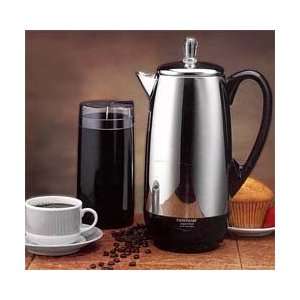  FCP2004 12 Cup Stainless Coffee Percolator with Bonus Grinder 