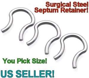 Surgical Steel Septum Retainer 14 16 12 10 gauge U PICK  