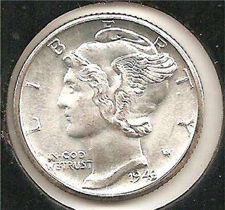 1943 D FULL SPLIT BANDS CHOICE BU Mercury Dime #1  