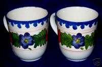222 Fifth *TWO* Portuguese Flower Ceramic Coffee Mugs  