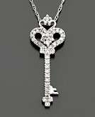    Diamond Necklace 14k White Gold Diamond Key Pendant 1/10 ct.t 