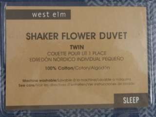 POTTERY BARN WEST ELM SHAKER FLOWER 100% COTTON DUVET COVER IN KING 