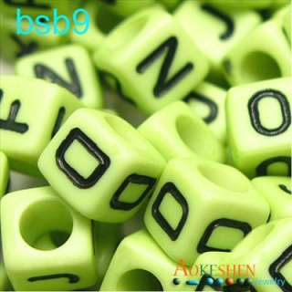 50g 290pcs GREEN Cube Alphabet Letter Bead 6mm bsb9  