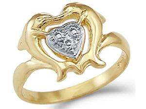    14k Yellow and White Gold Two Dolphins Kissing Heart Ring