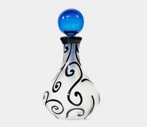   Studios Art Glass Black White Agua Perfume Bottle Signed GREAT GIFT
