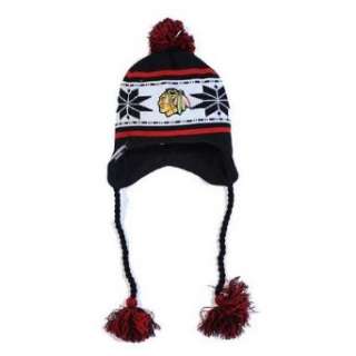  Mens Chicago Blackhawks Striped Snowflake Tassel Knit Cap 
