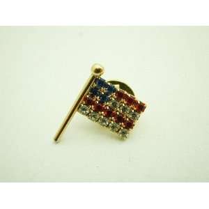  American Flag Lapel Pin with Red,White and Blue Glass 