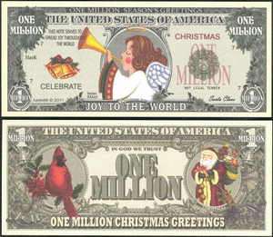 ANGEL, JOY TO THE WORLD CHRISTMAS MILLION DOLLAR BILL   Lot of 10 