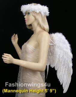 White feather wings w/elastic halo angel fairy dove swan stage costume 