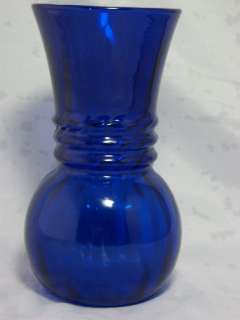 Vintage Anchor Hocking Optic Swirl Cobalt Blue Glass Flower Vase 