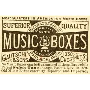 1891 Ad Gautschi Antique Music Boxes Safety Tune 1030 Chestnut St 