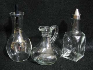   Antique Clear Glass OIL & VINEGAR 3 Piece Multi Style Cruet Set  