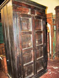Huge Antique India Armoire Rustic Doors Cabinet Chest Teak  