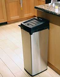 iTouchless 14Gallon White Steel Automatic Touchless Trash Can w/Low 
