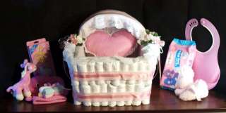 Deluxe Baby Shower Diaper Bassinet / Diaper Cake   Made with 124 