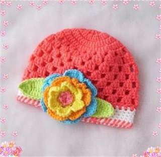 Red Handmade Baby Boy Girl Children Crochet Knitting Flower Beanie 