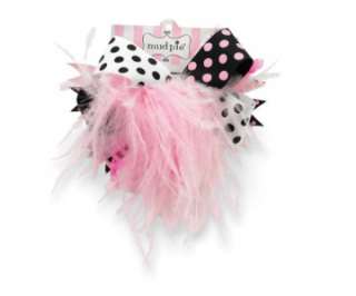 Mud Pie Baby Girl Black & Pink Ostrich Party Bow NEW  