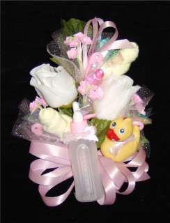 Baby Shower Corsage Baby Socks & Pink Ribbons & a Duck  