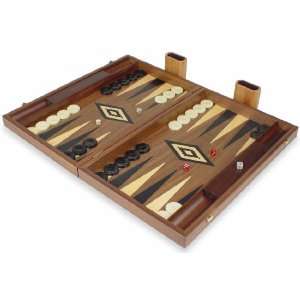  Manopoulos Walnut Backgammon Set with Black & Maple Points 