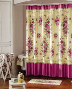   Floral Flower Bathroom Shower Curtain Bath Rug Set Towel Decor  
