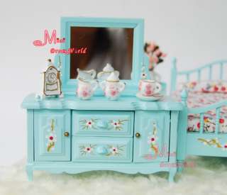   Miniature LIGHT BLUE handdrawing Bedroom Wardrobe Bed Chair Set  