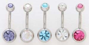 Double Gem CZ Belly Button Rings Navel Body Jewelry  