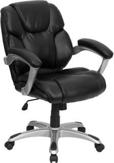 Black leather office mid back chair manager swivel seat  