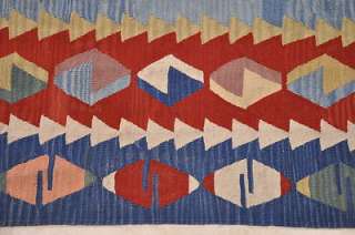 5x6 AREA RUG WOOL HAND KNOTTED KILIM RED WHITE BLUE  