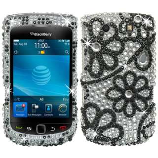 RHINESTONE BLING CASE COVER BLACKBERRY TORCH 9800 SILVER 9810 FLOWER 