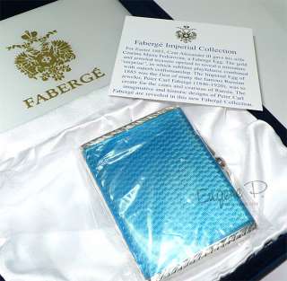 New Authentic Faberge L. Blue Enamel Small Cigarette Silver Case RARE