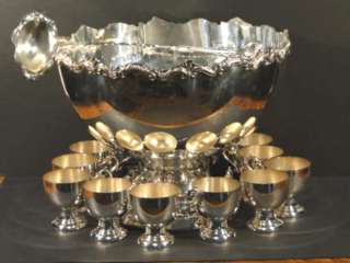   Silverplate Pedestal English 16 PUNCH BOWL   12 Cups   Ladle  
