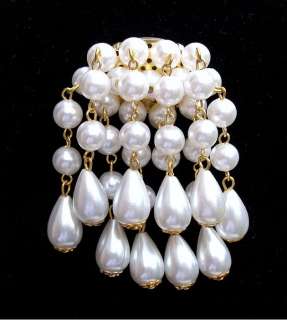 White Pearl Bead Antique Vintage Type Prom Hen Bridal Dress Brooch Pin 