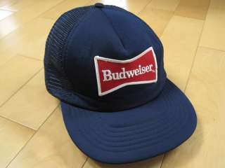 BUD 80s vintage BUDWEISER BEER MESH SNAPBACK HAT CAP NAVY  