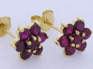 9ct Yellow Gold Natural Ruby Blossom Stud Earrings  