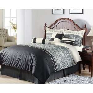   7Pcs Queen Eiffel Black and Grey Bedding Comforter Set