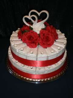   Wedding Shower Favor Boxes Centerpiece Cake w Ceramic 2 Hearts Topper