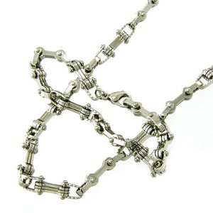    Mens Stainless Steel Bike Chain Link Chain & Bracelet Set Jewelry