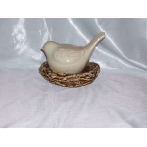    Peace White Ceramic Bird Figurine in Nest 