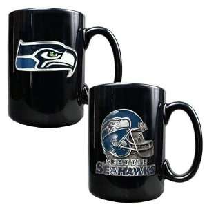  Seattle Seahawks 2pc Black Ceramic Mug Set   Primary and 