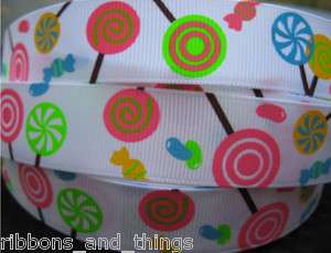 SWEET LOLLIPOPS CANDY GROSGRAIN RIBBON HAIR BOW PRINTED RIBBON BY 