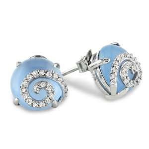 Sterling Silver Blue Chalcedony and Diamond Ear Pin Earrings, (0.2 