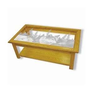   Glass Coffee Table   Blue Morning Tracker (Wolves)