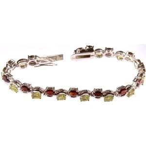   Faceted Garnet and Peridot Bracelet   Sterling Silver 
