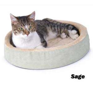 Thermo Kitty Cuddle Up Round Heated Cat Bed Sage  