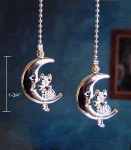 STUNNING CRYSTAL CAT ON THE MOON CEILING FAN PULL  