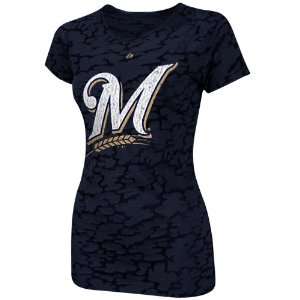   Brewers Womens Pure Victory Premium Burnout T Shirt   Navy Blue