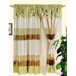  Embroidered Window Curtains/drape Set with Valance and 